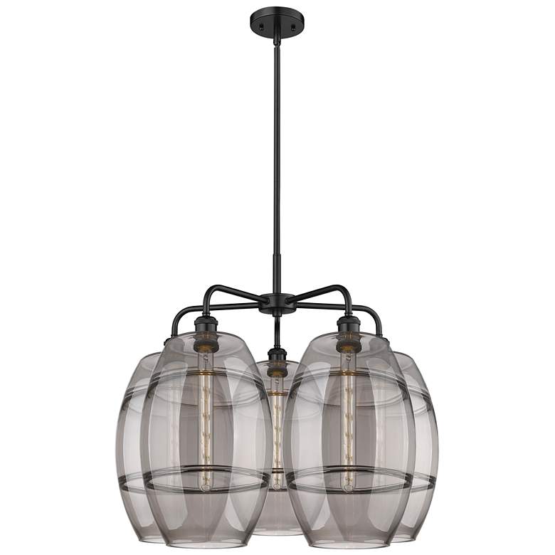 Image 1 Ballston Vaz 28"W 5-Light Matte Black Stem Chandelier w/ Smoke Shade