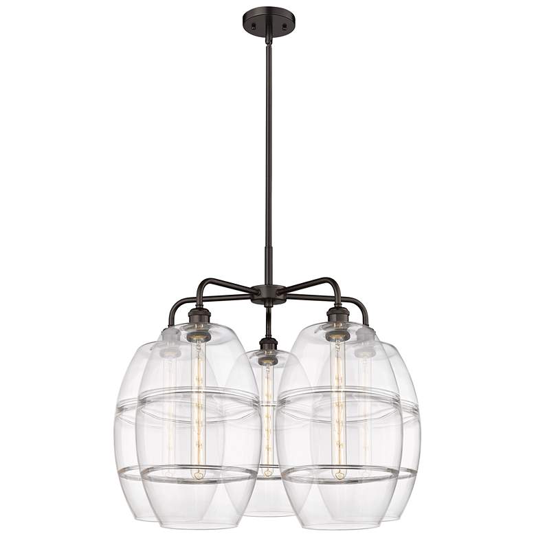 Image 1 Ballston Vaz 28"W 5-Light Oiled Bronze Stem Chandelier w/ Clear Shade