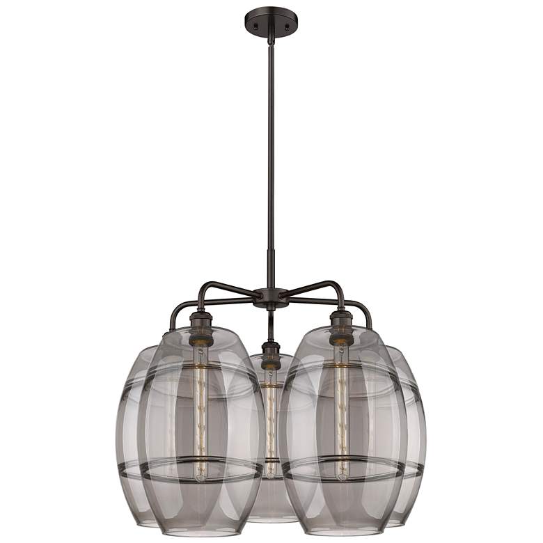 Image 1 Ballston Vaz 28"W 5-Light Oiled Bronze Stem Chandelier w/ Smoke Shade