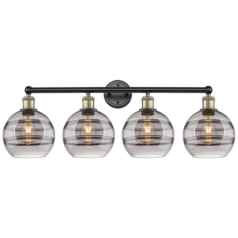 Image 1 Ballston Vaz 28"W 5-Light Polished Nickel Stem Chandelier w/ Blue Shad