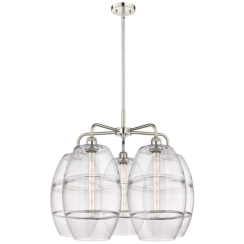 Image 1 Ballston Vaz 28"W 5-Light Polished Nickel Stem Chandelier w/ Clear Sha