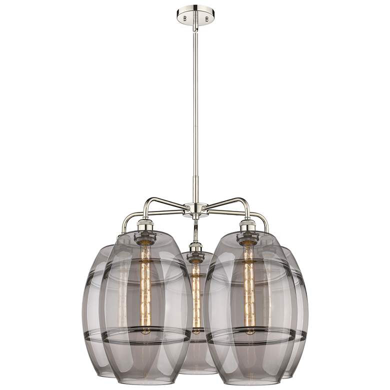 Image 1 Ballston Vaz 28"W 5-Light Polished Nickel Stem Chandelier w/ Smoke Sha