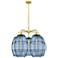 Ballston Vaz 28"W 5-Light Satin Gold Stem Chandelier w/ Blue Shade