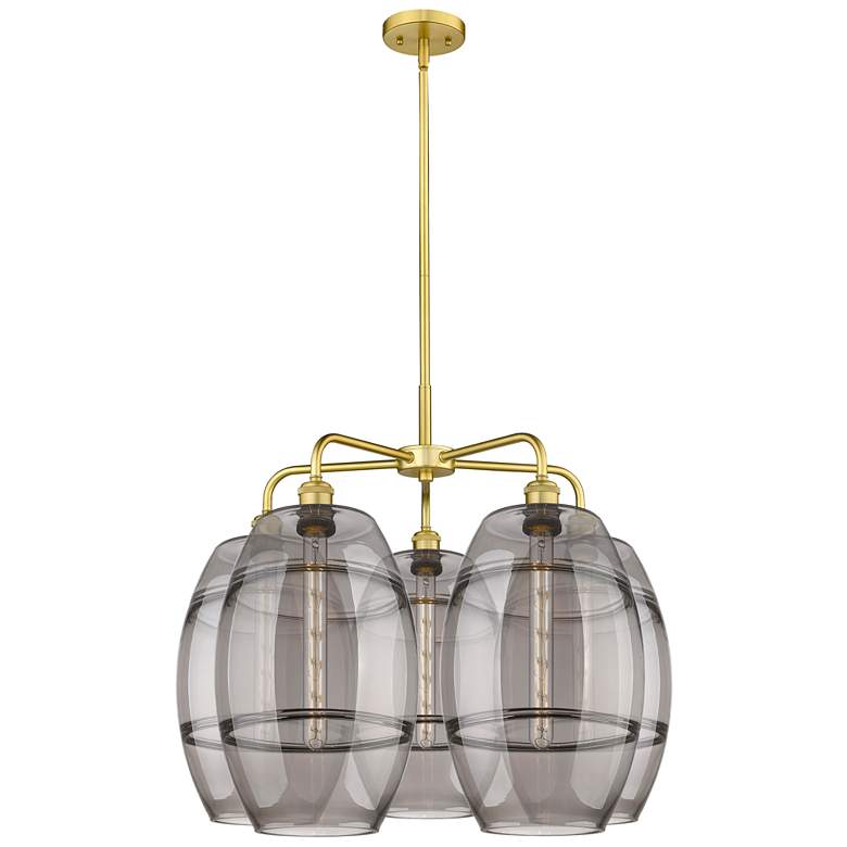 Image 1 Ballston Vaz 28"W 5-Light Satin Gold Stem Chandelier w/ Smoke Shade