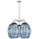Ballston Vaz 28"W 5-Light Satin Nickel Stem Chandelier w/ Blue Shade