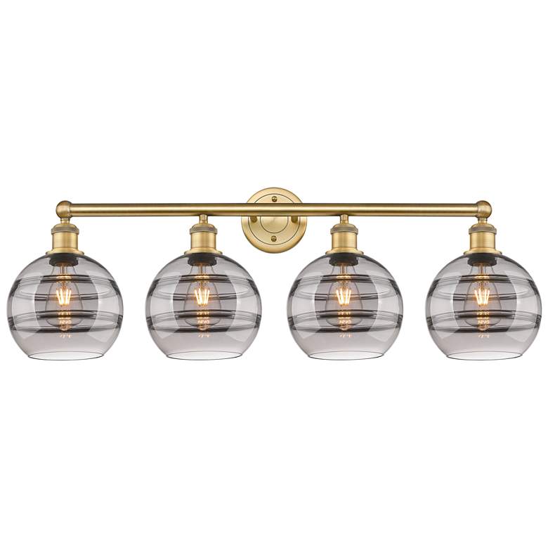 Image 1 Ballston Vaz 28"W 5-Light Satin Nickel Stem Chandelier w/ Smoke Shade