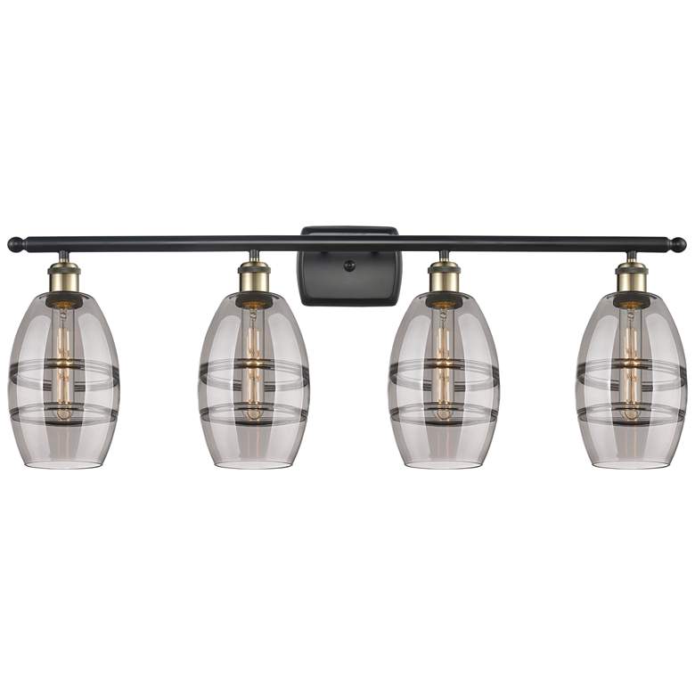 Image 1 Ballston Vaz 35.88"W 4-Light Black Brass Bath Vanity Light Smoke Shade