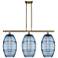 Ballston Vaz 36.5"W 3-Light Antique Brass Stem Island Light w/ Blue Sh