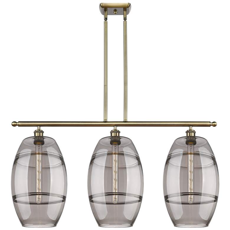 Image 1 Ballston Vaz 36.5"W 3-Light Antique Brass Stem Island Light w/ Smoke S