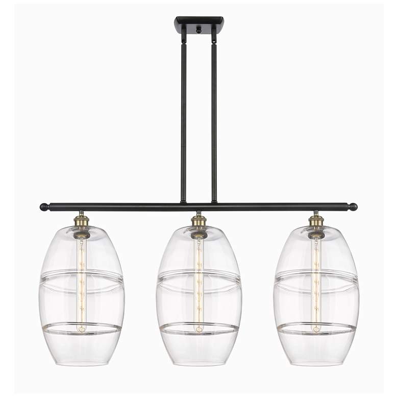 Image 1 Ballston Vaz 36.5"W 3-Light Black Brass Stem Island Light w/ Clear Sha
