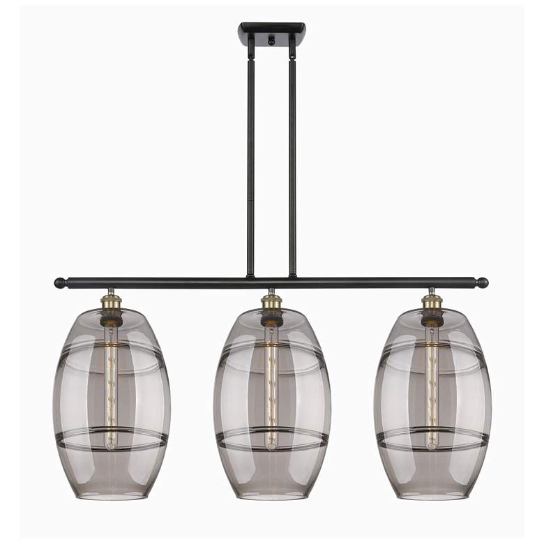 Image 1 Ballston Vaz 36.5"W 3-Light Black Brass Stem Island Light w/ Smoke Sha