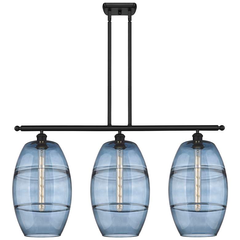 Image 1 Ballston Vaz 36.5"W 3-Light Black Stem Island Light w/ Blue Shade