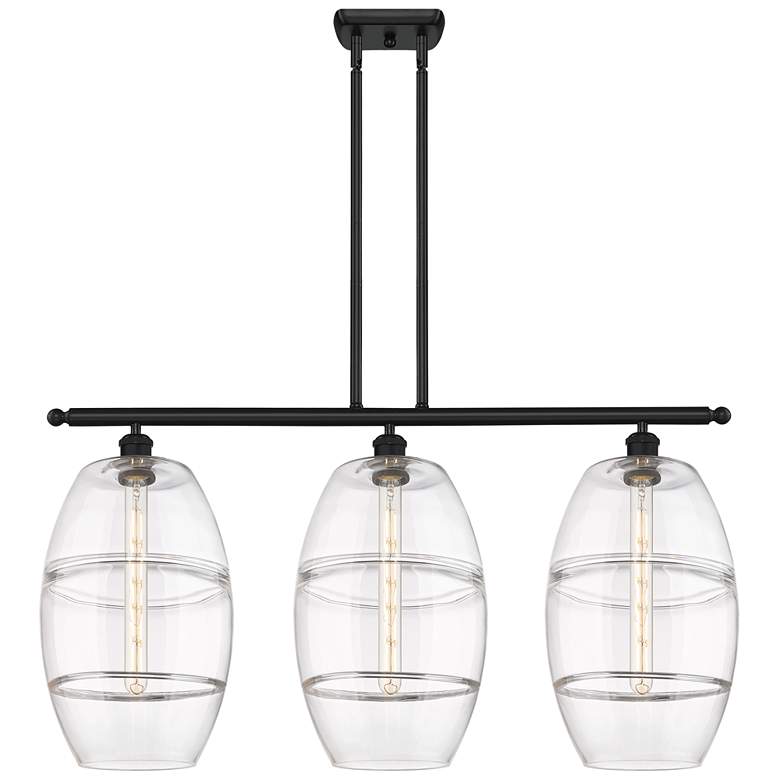 Image 1 Ballston Vaz 36.5"W 3-Light Black Stem Island Light w/ Clear Shade