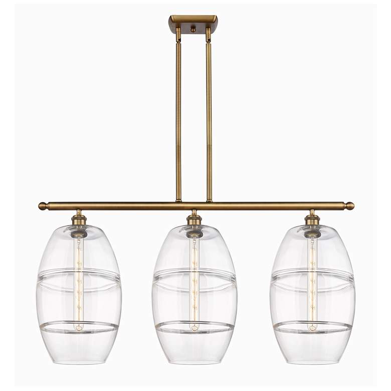 Image 1 Ballston Vaz 36.5"W 3-Light Brushed Brass Stem Island Light w/ Clear S