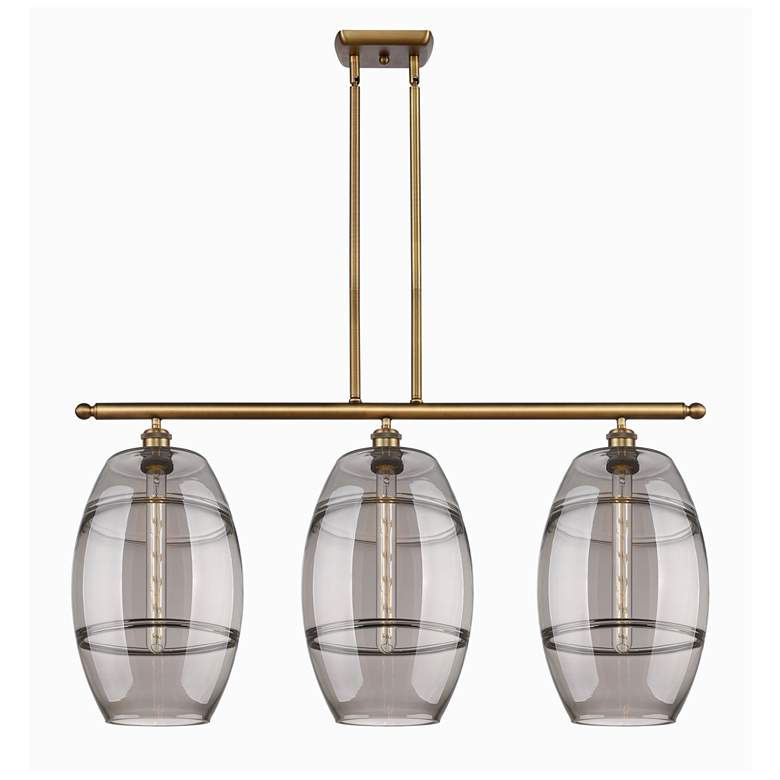 Image 1 Ballston Vaz 36.5"W 3-Light Brushed Brass Stem Island Light w/ Smoke S