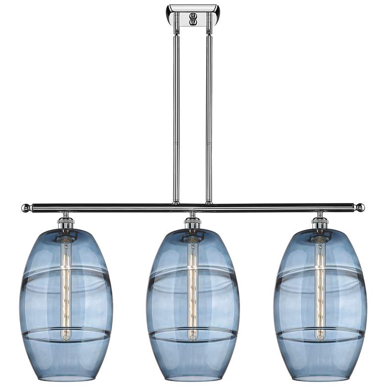 Image 1 Ballston Vaz 36.5"W 3-Light Chrome Stem Island Light w/ Blue Shade
