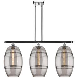 Ballston Vaz 36.5"W 3-Light Chrome Stem Island Light w/ Smoke Shade