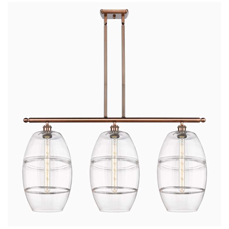 Image 1 Ballston Vaz 36.5"W 3-Light Copper Stem Island Light w/ Clear Shade