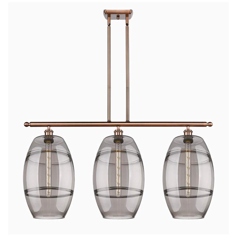 Image 1 Ballston Vaz 36.5"W 3-Light Copper Stem Island Light w/ Smoke Shade