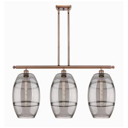 Ballston Vaz 36.5"W 3-Light Copper Stem Island Light w/ Smoke Shade