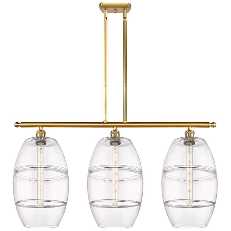 Image 1 Ballston Vaz 36.5"W 3-Light Gold Stem Island Light w/ Clear Shade