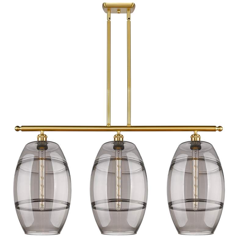 Image 1 Ballston Vaz 36.5"W 3-Light Gold Stem Island Light w/ Smoke Shade