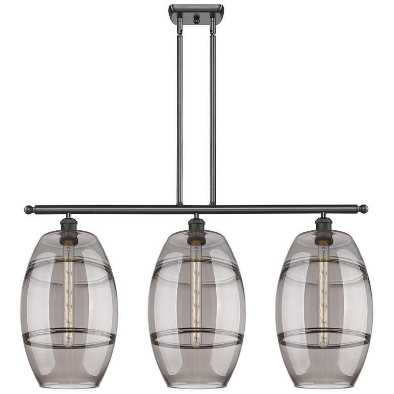 Image 1 Ballston Vaz 36.5"W 3-Light Oiled Bronze Stem Island Light w/ Smoke Sh