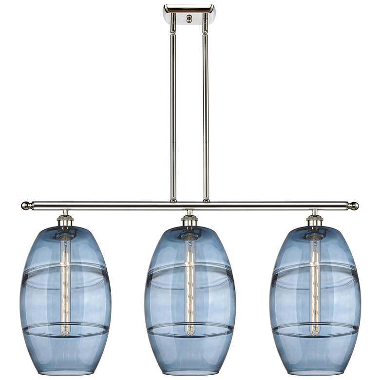 Image 1 Ballston Vaz 36.5"W 3-Light Polished Nickel Stem Island Light w/ Blue