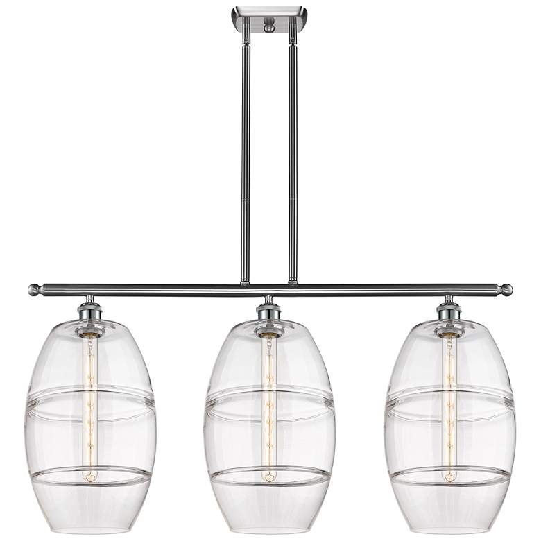 Image 1 Ballston Vaz 36.5"W 3-Light Satin Nickel Stem Island Light w/ Clear Sh