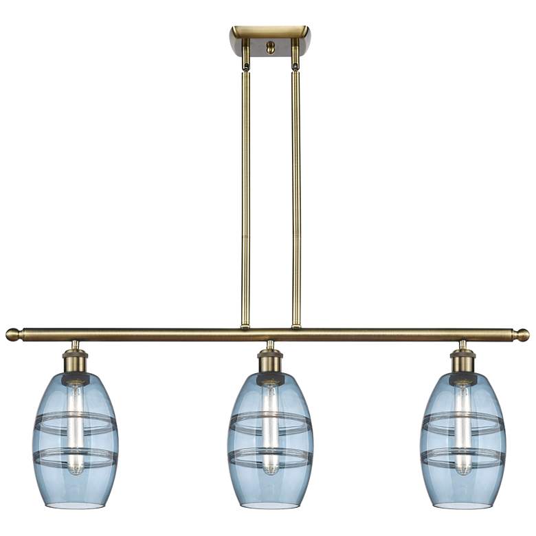 Image 1 Ballston Vaz 36"W 3-Light Antique Brass Stem Island Light w/ 6" B