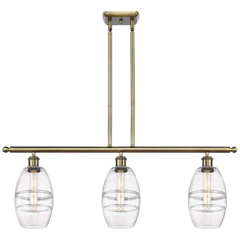 Image 1 Ballston Vaz 36"W 3-Light Antique Brass Stem Island Light w/ 6" C