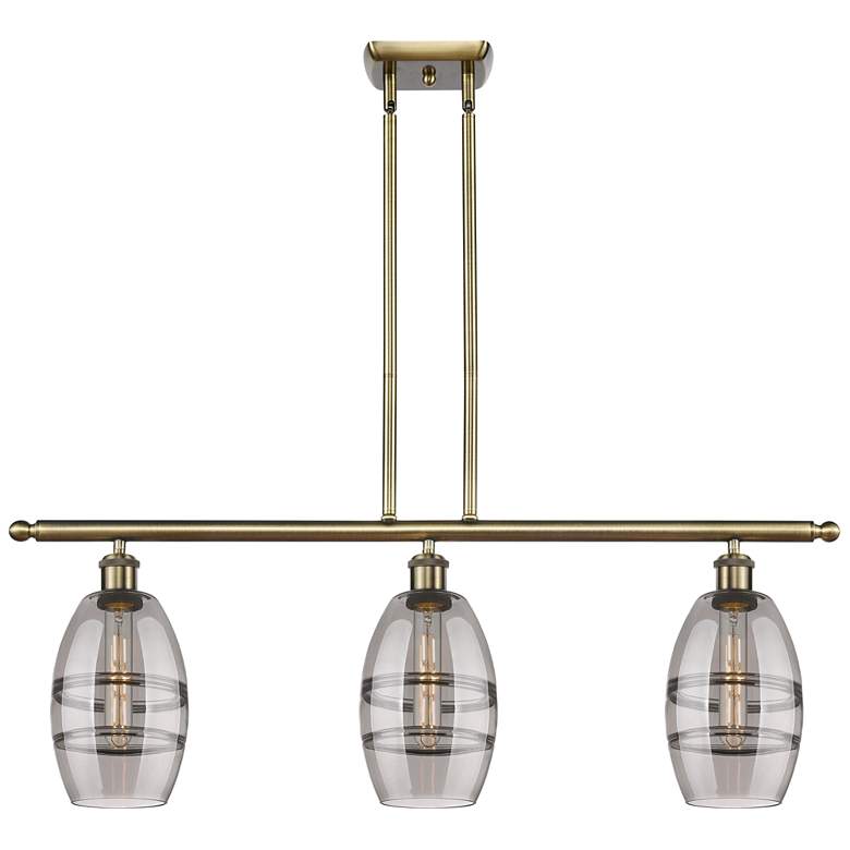 Image 1 Ballston Vaz 36"W 3-Light Antique Brass Stem Island Light w/ 6" S
