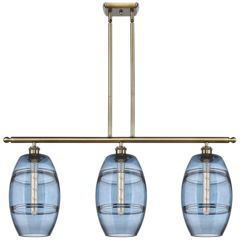 Image 1 Ballston Vaz 36"W 3-Light Antique Brass Stem Island Light w/ 8" B