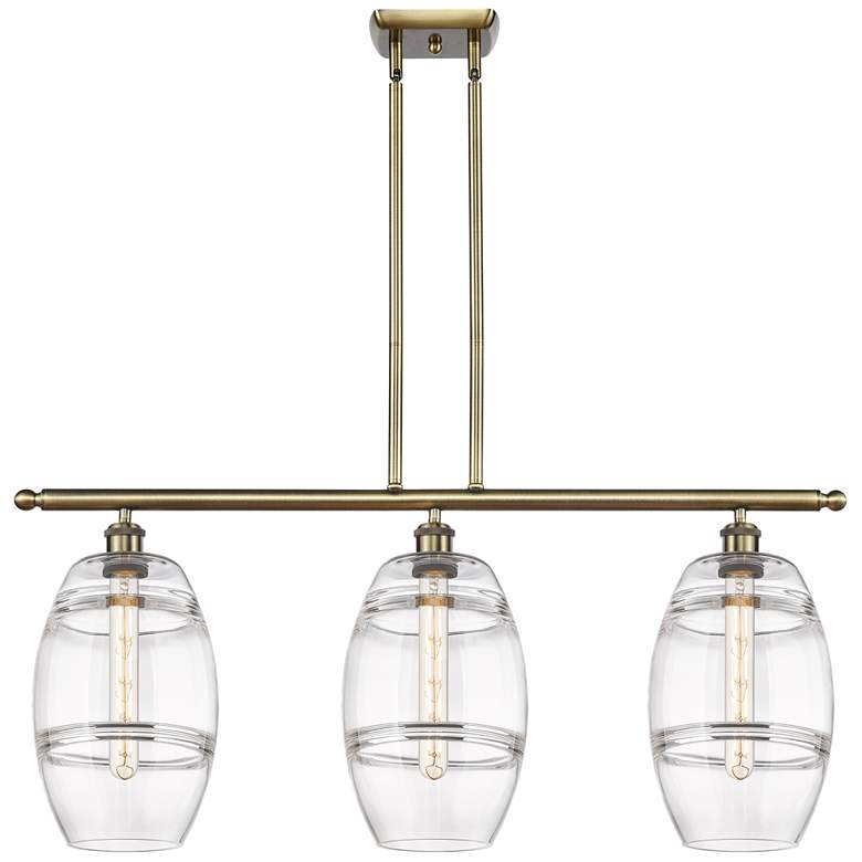 Image 1 Ballston Vaz 36"W 3-Light Antique Brass Stem Island Light w/ 8" C
