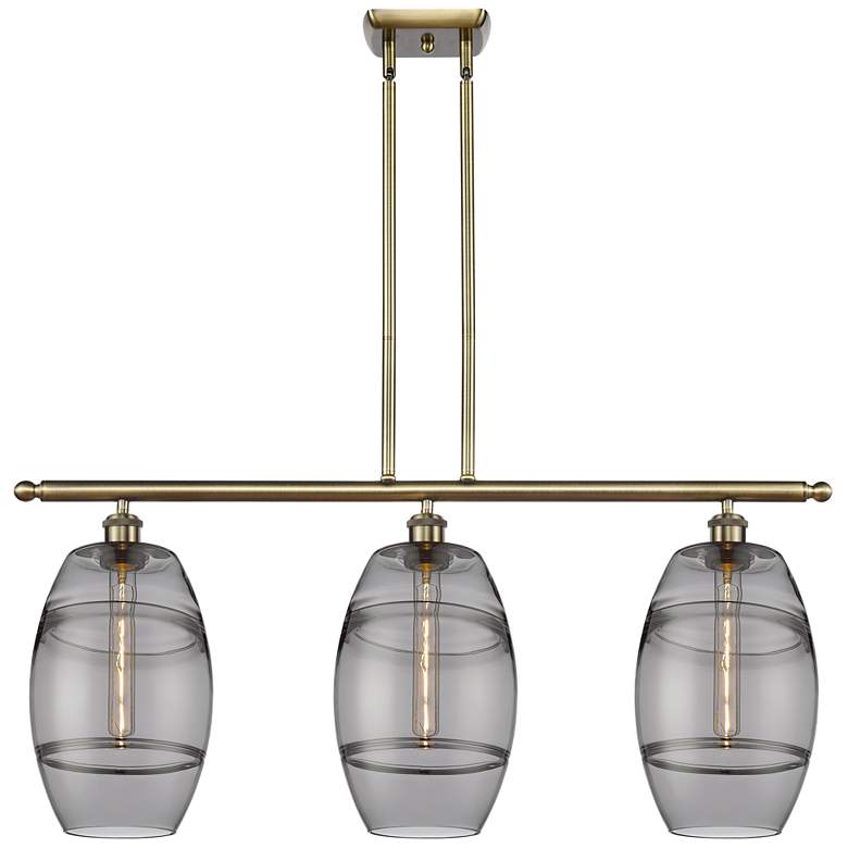 Image 1 Ballston Vaz 36"W 3-Light Antique Brass Stem Island Light w/ 8" S