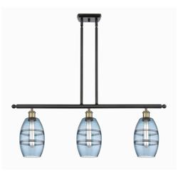 Ballston Vaz 36"W 3-Light Black Brass Stem Island Light w/ 6" Blu