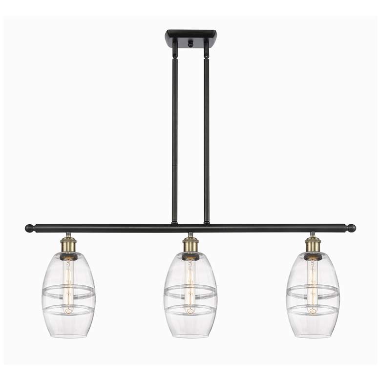 Image 1 Ballston Vaz 36"W 3-Light Black Brass Stem Island Light w/ 6" Cle