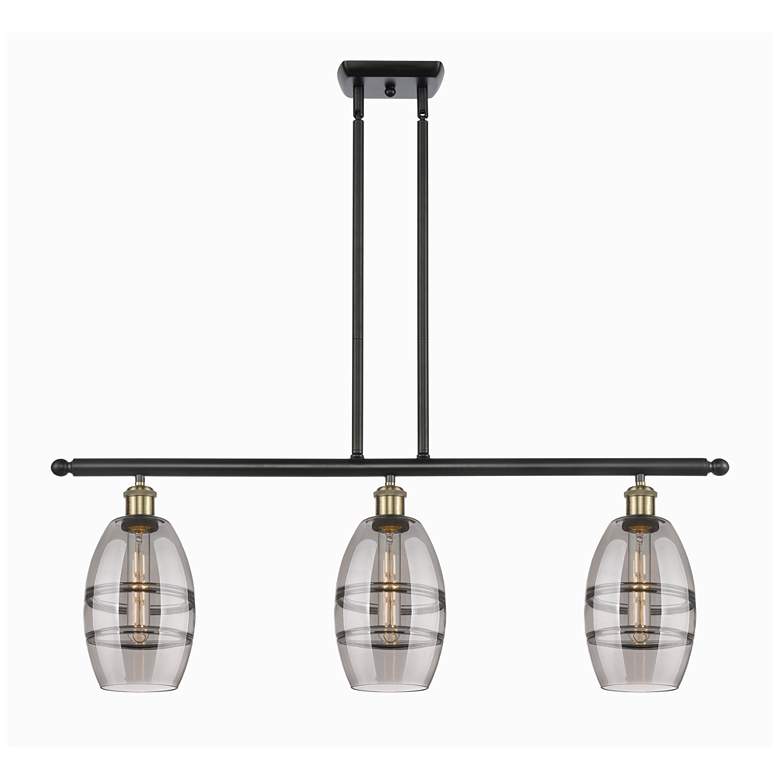 Image 1 Ballston Vaz 36"W 3-Light Black Brass Stem Island Light w/ 6" Smo