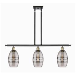 Ballston Vaz 36"W 3-Light Black Brass Stem Island Light w/ 6" Smo