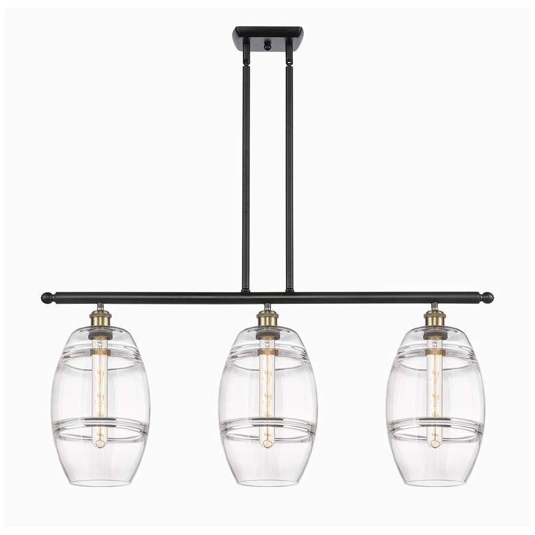 Image 1 Ballston Vaz 36"W 3-Light Black Brass Stem Island Light w/ 8" Cle