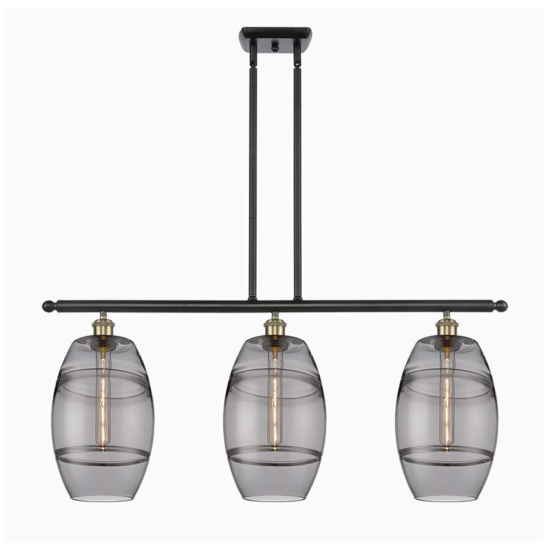 Image 1 Ballston Vaz 36"W 3-Light Black Brass Stem Island Light w/ 8" Smo