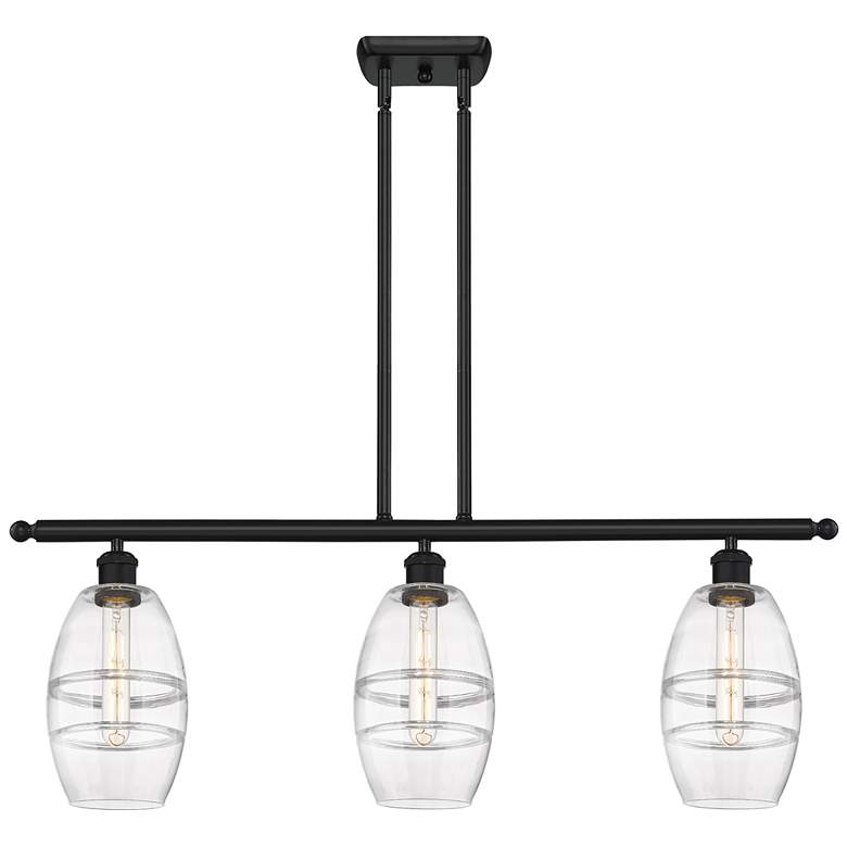 Image 1 Ballston Vaz 36"W 3-Light Black Stem Island Light w/ 6" Clear Sha