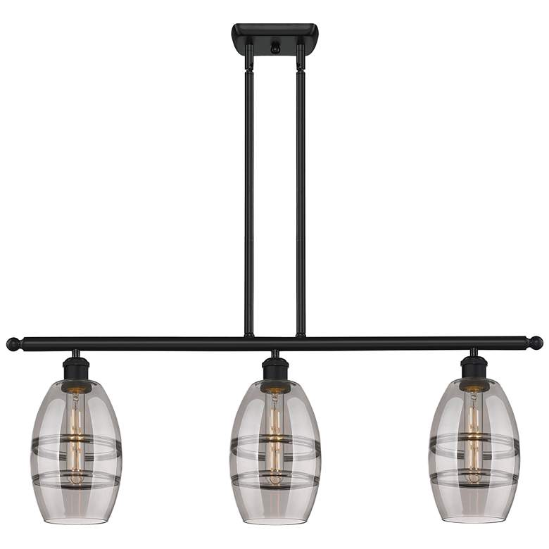 Image 1 Ballston Vaz 36"W 3-Light Black Stem Island Light w/ 6" Smoke Sha