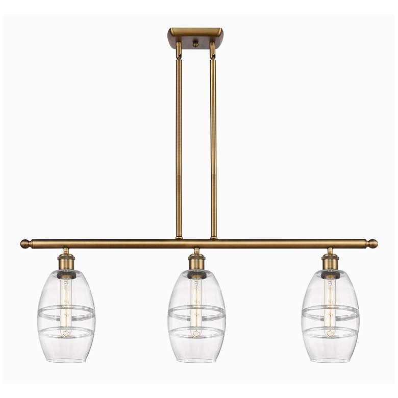 Image 1 Ballston Vaz 36"W 3-Light Brushed Brass Stem Island Light w/ 6" C