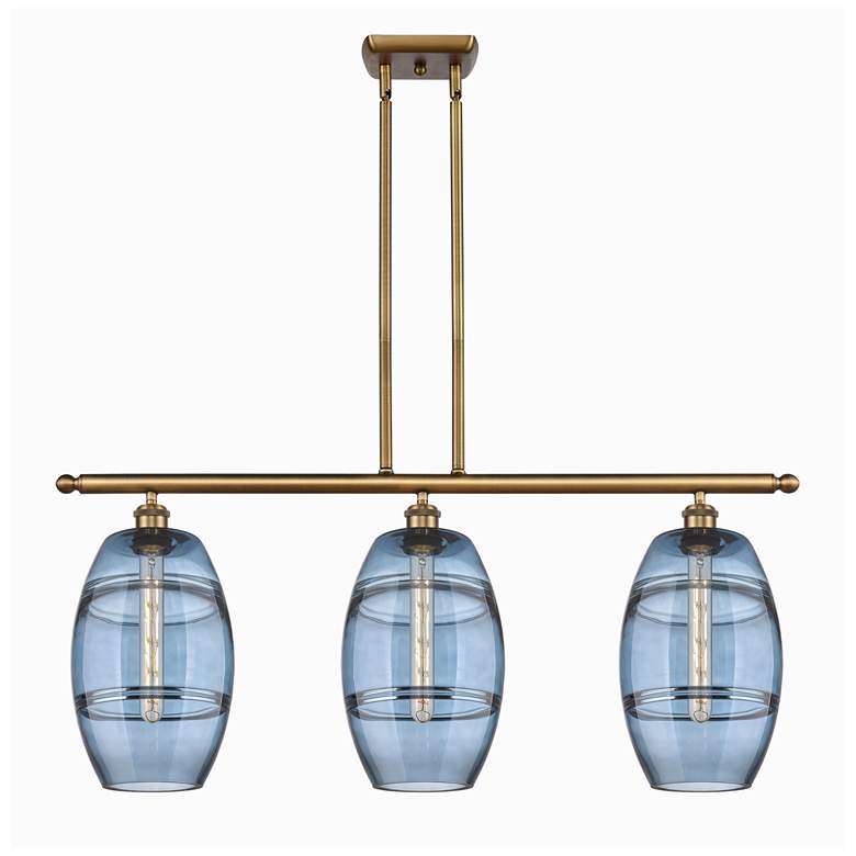 Image 1 Ballston Vaz 36"W 3-Light Brushed Brass Stem Island Light w/ 8" B