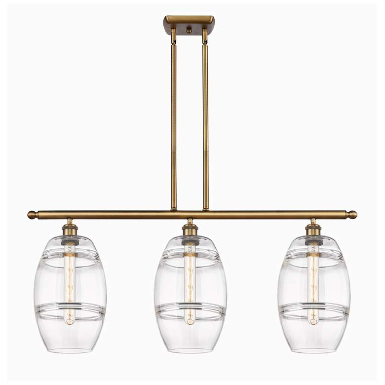 Image 1 Ballston Vaz 36"W 3-Light Brushed Brass Stem Island Light w/ 8" C