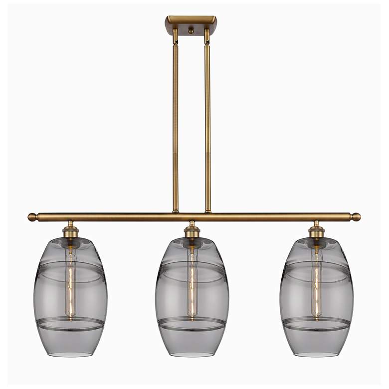Image 1 Ballston Vaz 36"W 3-Light Brushed Brass Stem Island Light w/ 8" S