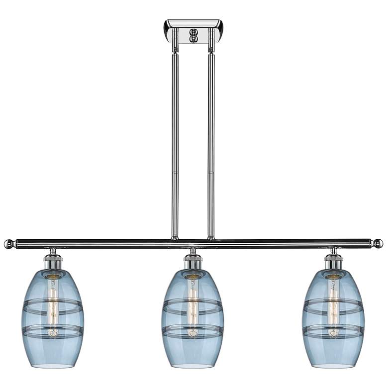 Image 1 Ballston Vaz 36"W 3-Light Chrome Stem Island Light w/ 6" Blue Sha