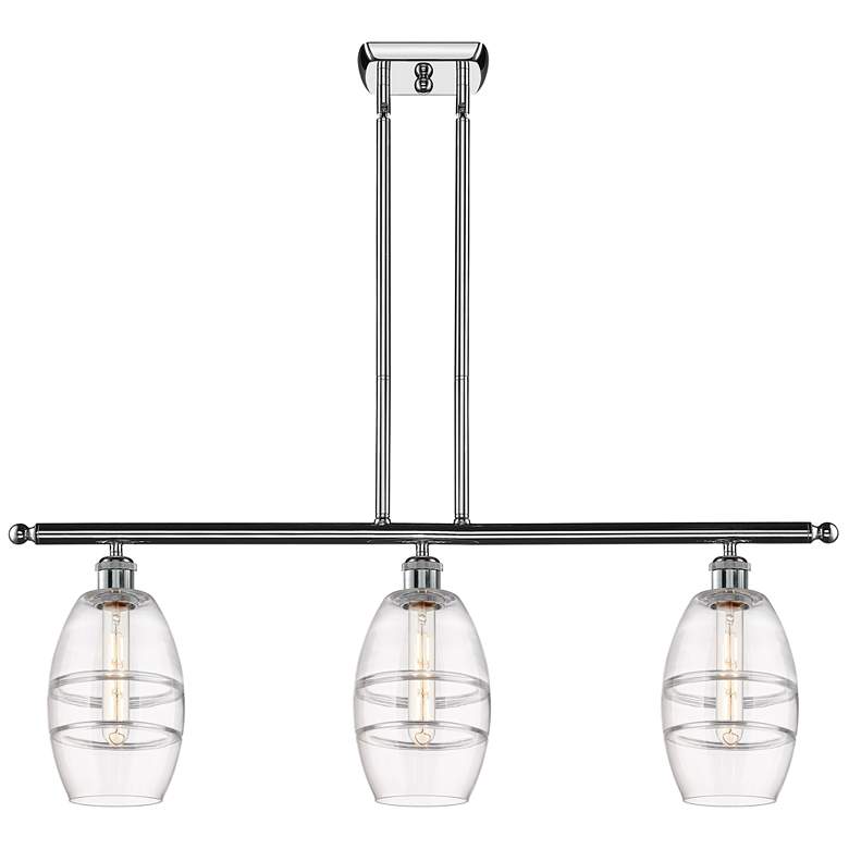 Image 1 Ballston Vaz 36"W 3-Light Chrome Stem Island Light w/ 6" Clear Sh