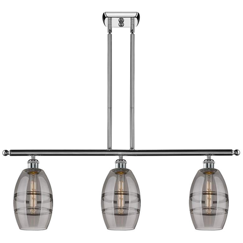 Image 1 Ballston Vaz 36"W 3-Light Chrome Stem Island Light w/ 6" Smoke Sh